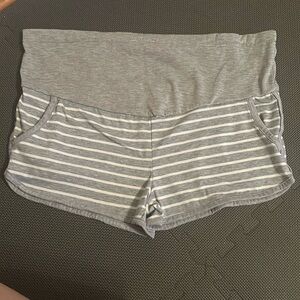 Grey & White Striped Maternity Lounge Shorts Size M adjustable